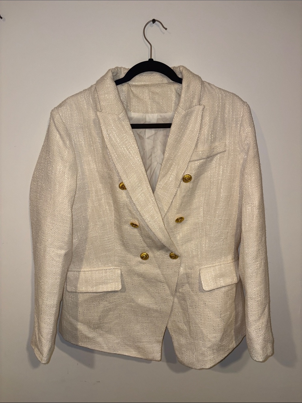 Women's Double-Breasted Cream Bouclé Blazer